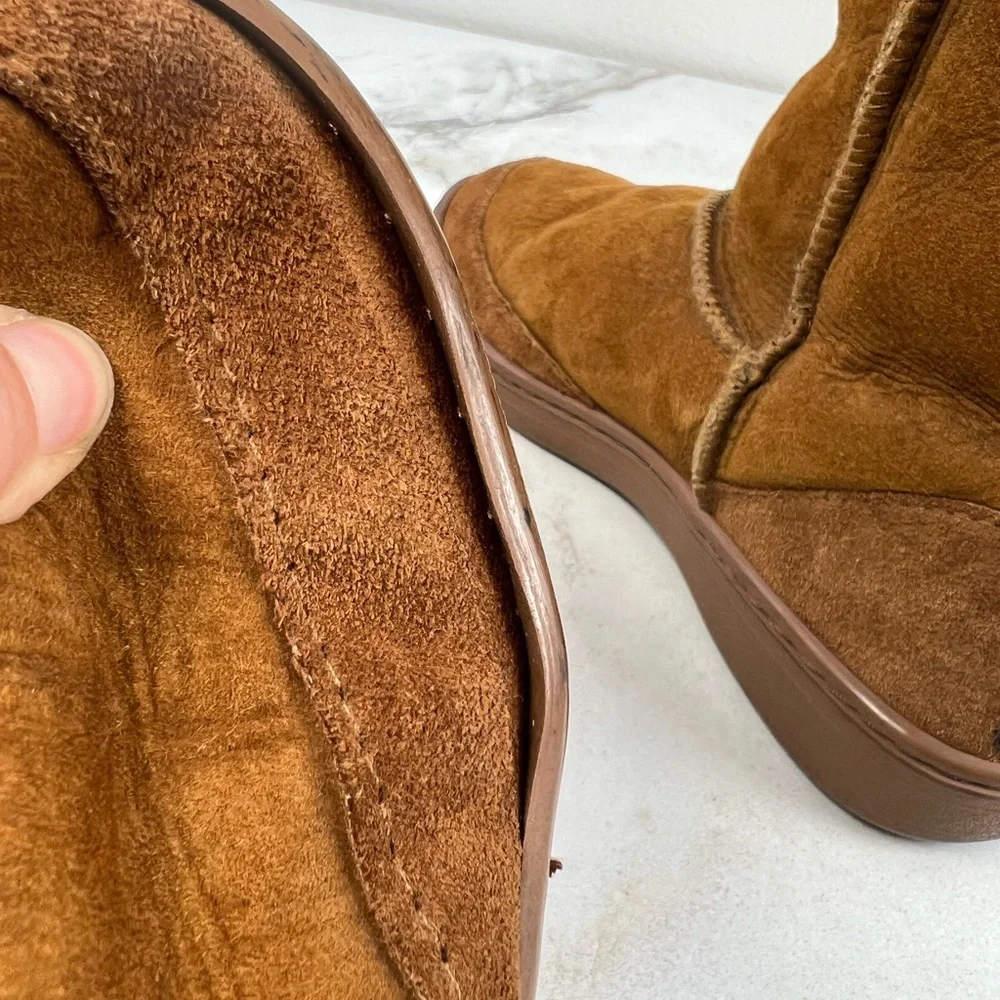 VTG UGG Wmn's Ultimate Tall Tasman Braided Brown Suede Shearling Winter Boots, 7